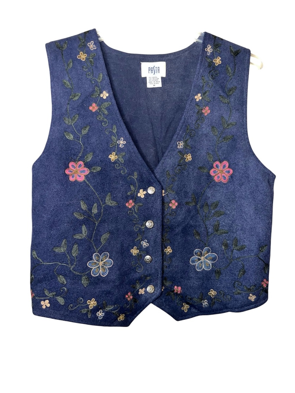 Vintage PASTA Embroidered Wool Blend Vest Double Sided Size Medium